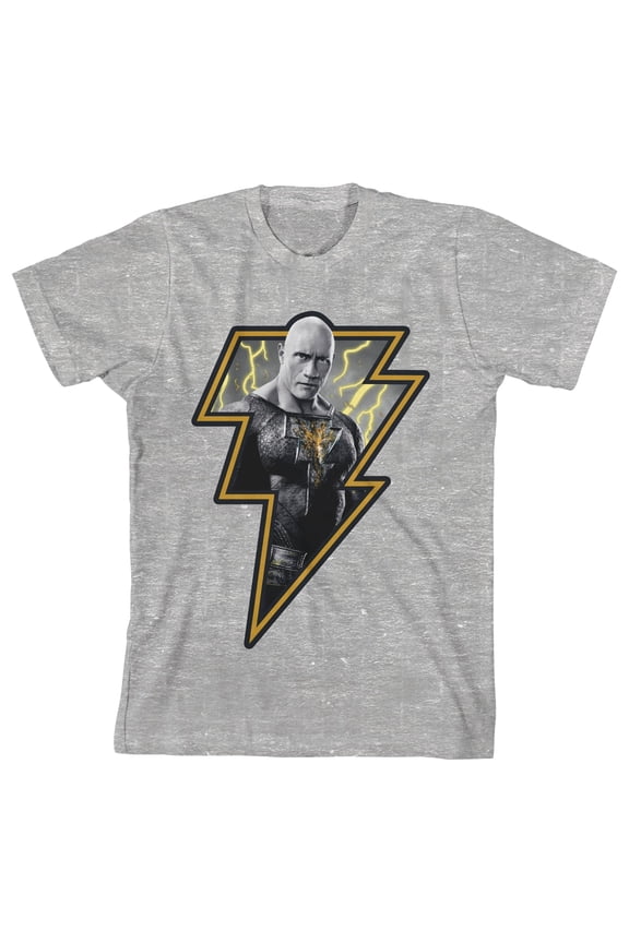 Black Adam Movie Grayscale Lightning Bolt Portrait Youth Boys Heather Gray T-Shirt-XS