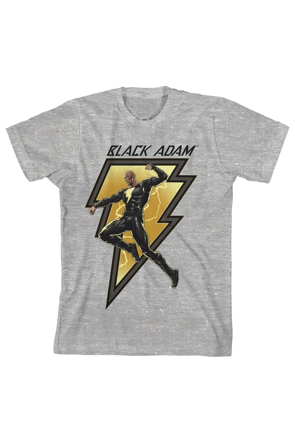 Black Adam Movie Leaping Through Lightning Bolt Youth Boys Heather Gray T-Shirt-Small