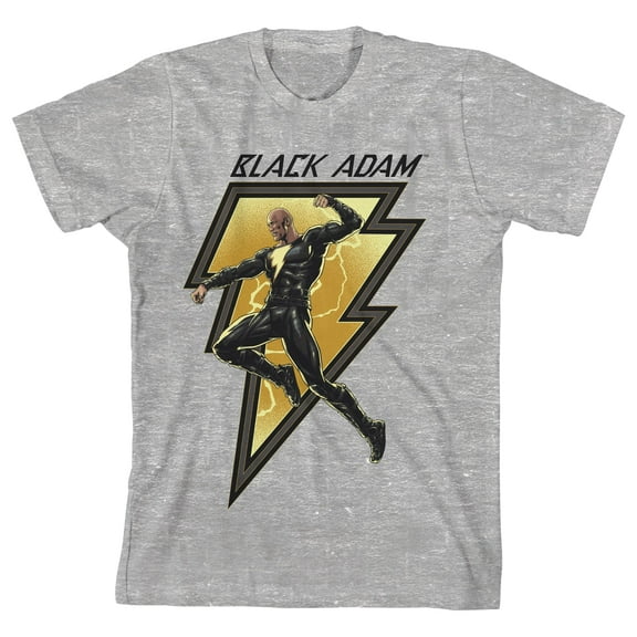 Bioworld Black Adam Movie Leaping Through Lightning Bolt Youth Boys Heather Gray T-Shirt-XS