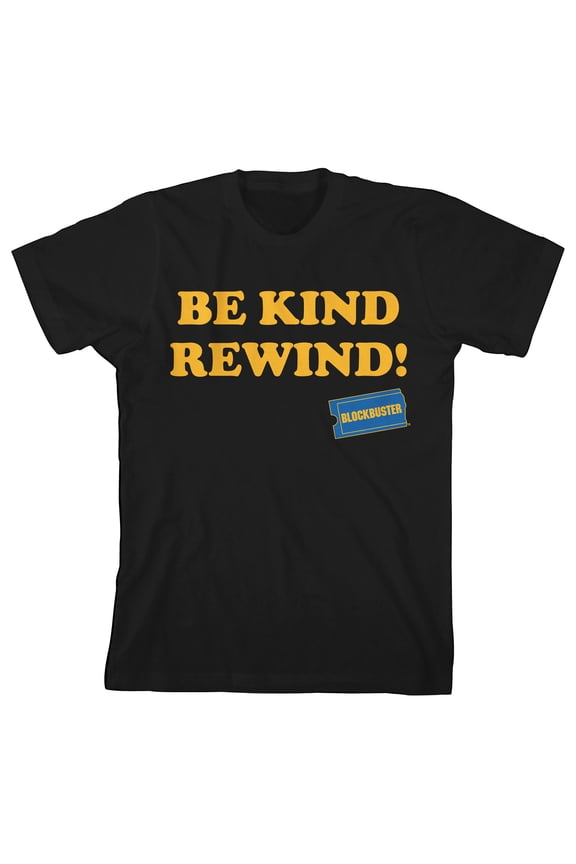 Blockbuster Be Kind, Rewind Youth Black Short Sleeve Crew Neck Tee-Large