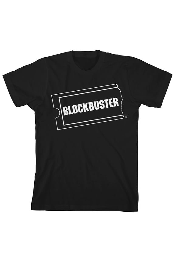 Blockbuster Black and White Logo Youth Black Short Sleeve Crew Neck Tee-Medium