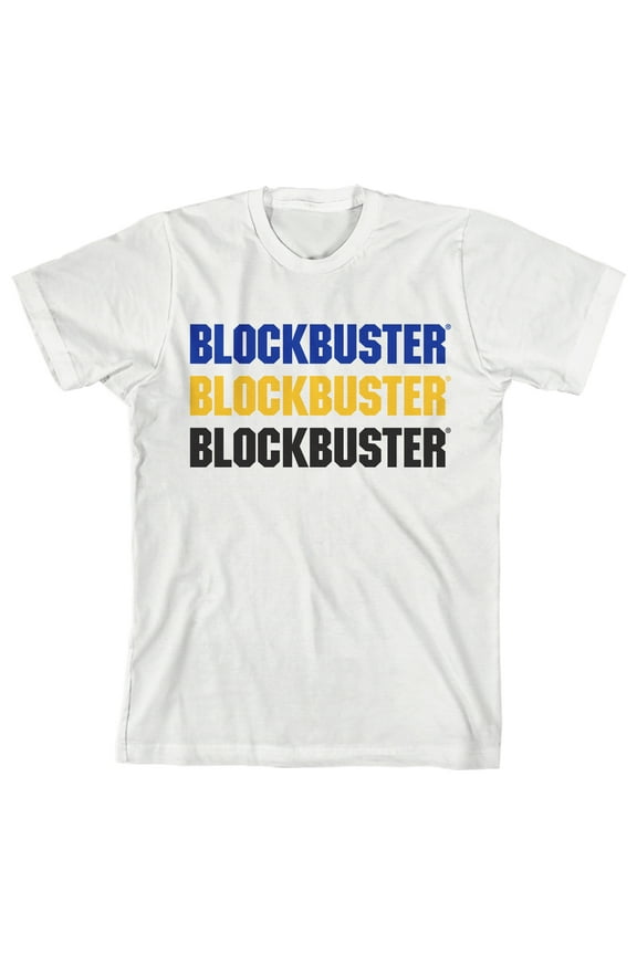 Blockbuster Multicolor Logo Youth White Short Sleeve Crew Neck Tee-XL