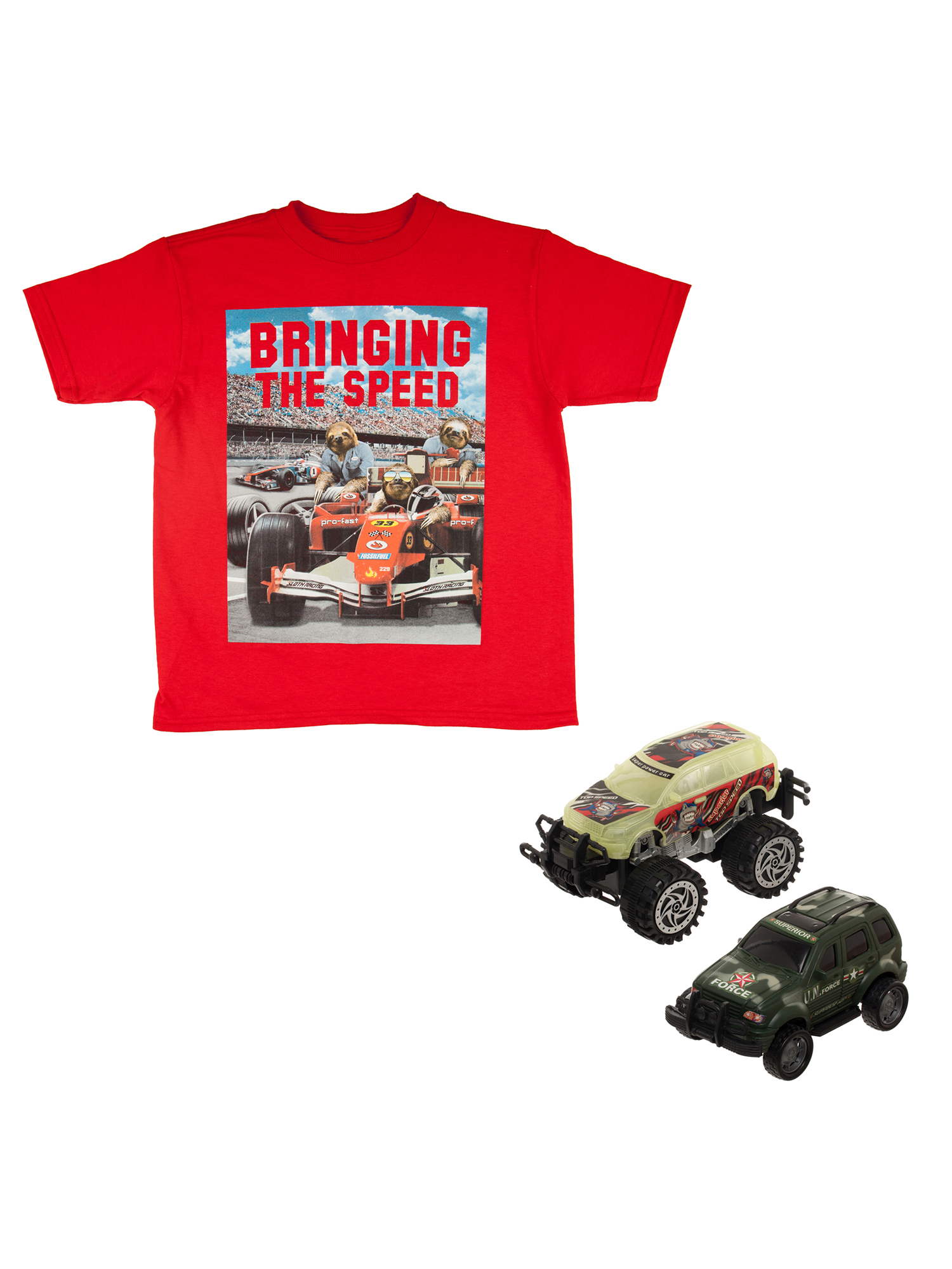 Bioworld "Bringing On The Speed" Red Short Sleeve Graphic T-Shirt Including Camo Truck Toy Gift With Purchase (Little Boys & Big Boys) - image 1 of 4