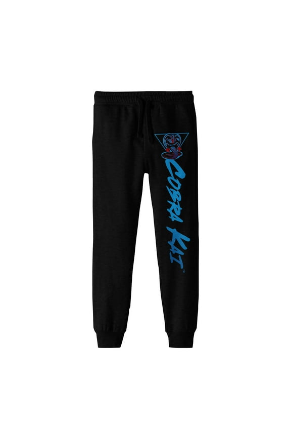 Cobra Kai Vertical Logo Youth Black Graphic Jogger Pants-Medium