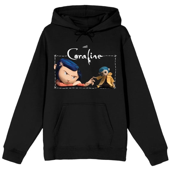Bioworld Coraline Characters and Cat Scene Womens Full-Zip Hoodie | Dual-Sided Screen Print | Drawstring Hood, Ribbed Cuffs | Officially Licensed by LAIKA-Small