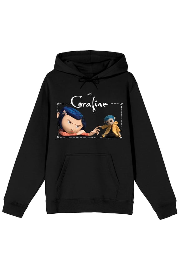 Coraline Characters and Cat Scene Womens Full-Zip Hoodie | Dual-Sided Screen Print | Drawstring Hood, Ribbed Cuffs | Officially Licensed by LAIKA-Small