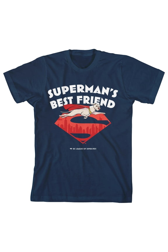 DC League of Super Pets Superman's Best Friend Youth Navy Blue Graphic Tee-Large