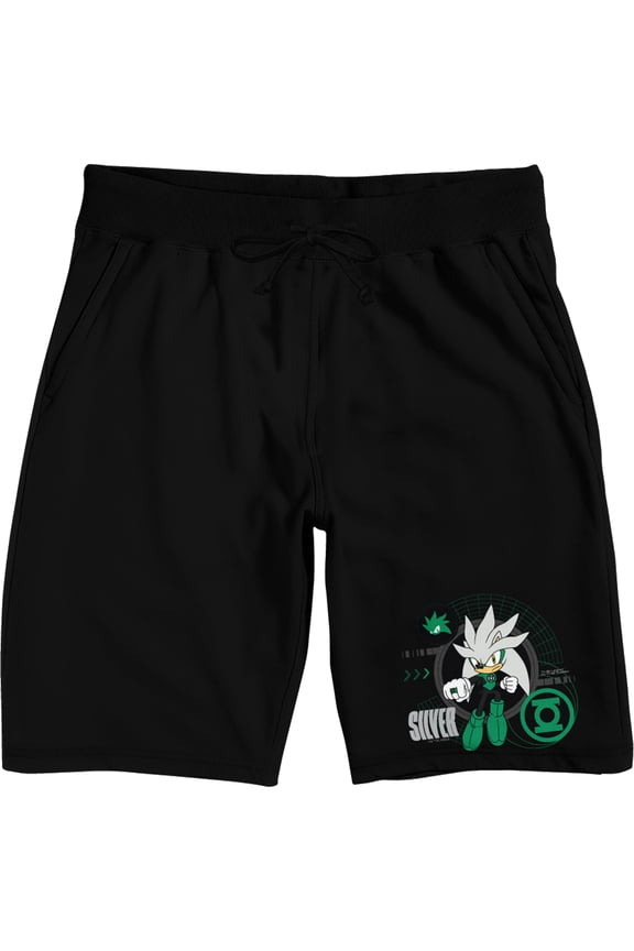 DC x Sega Men's Lounge Shorts | Silver the Hedgehog and Green Lantern Co-Brand Screen Print | Cotton Drawstring Waist | Officially Licensed-Medium