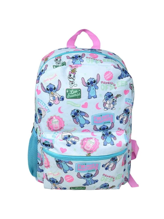 Bioworld Disney Stitch 16" All over print Kids Backpack, with Front Pocket & Side Mesh