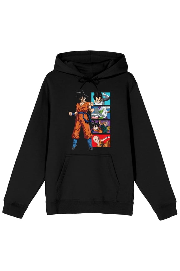 Dragon Ball Super Goku and Characters Mens Graphic Pullover Hoodie | Comic-Panel Front Print | Officially Licensed Adult Sweatshirt-Large