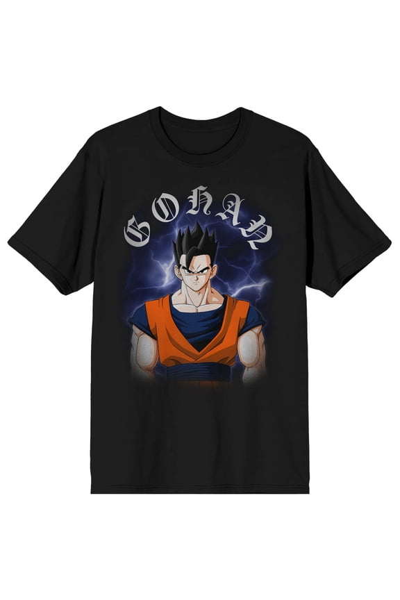 Dragon Ball Z Gohan Gothic Lettering Men's Graphic Tee | Screen-Printed Character Art | Short Sleeve Crew Neck | Officially Licensed T-Shirt-XXL