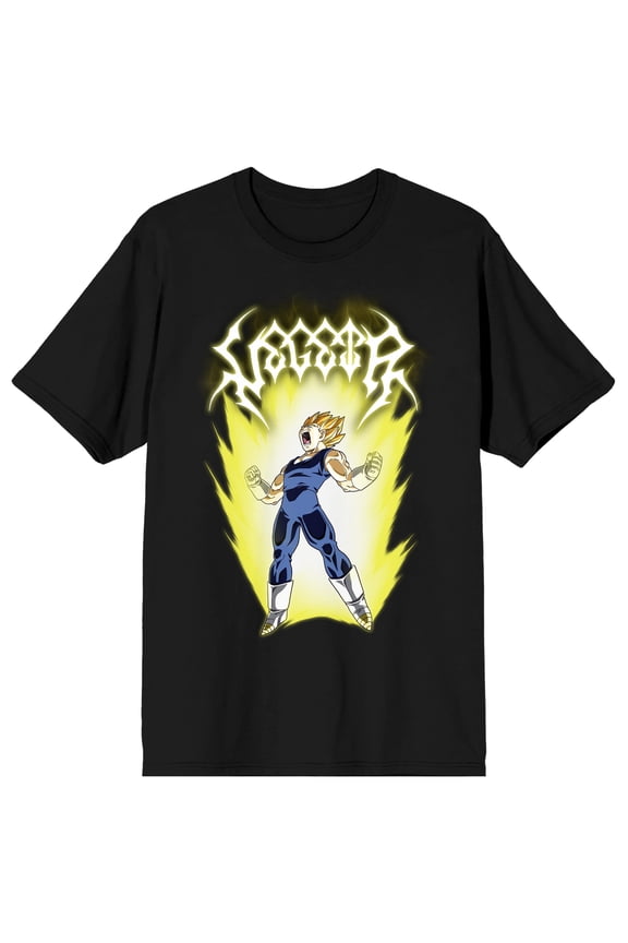 Dragon Ball Z Vegeta Energy Aura Band-Style Graphic Men's Short Sleeve Crew Neck T-Shirt | Officially Licensed-Medium