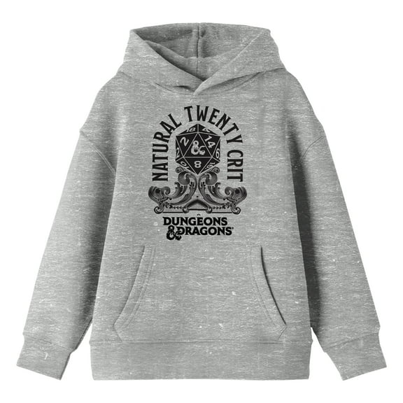 Bioworld Dungeons & Dragons Natural Twenty Crit Graphic with Logo Youth Athletic Heather Gray Hoodie-Large