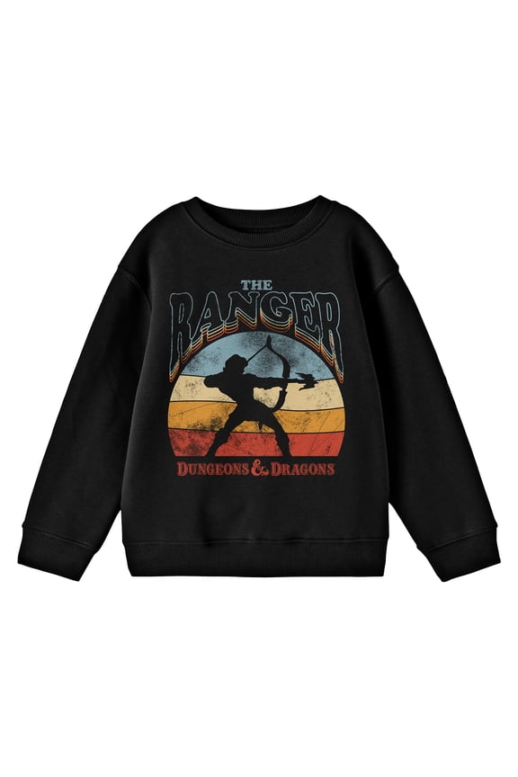 Dungeons & Dragons Ranger Distressed Colored Graphic Youth Black Crew Neck Sweatshirt-Small