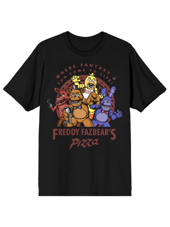 Five Nights at Freddy's Freddy Fazbear's Pizza Animatronic Ensemble Men's Graphic Tee - Officially Licensed FNAF Short Sleeve Crew Neck T-Shirt-Small