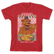 Bioworld Five Nights at Freddy's Fazbear's Pizza Fast Delivery Ad Layout Screen Print on Forest Red Tee-S
