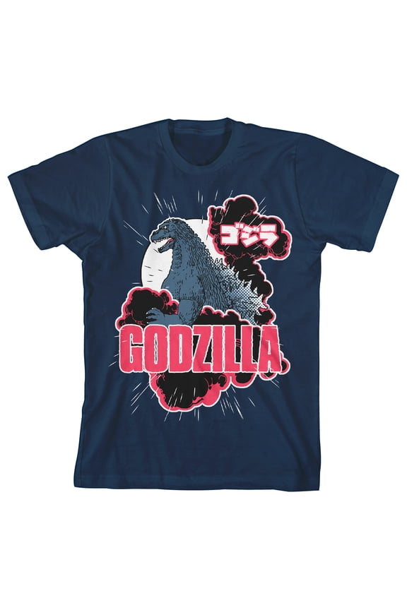 Godzilla Classic Art On Navy Blue Tee-L