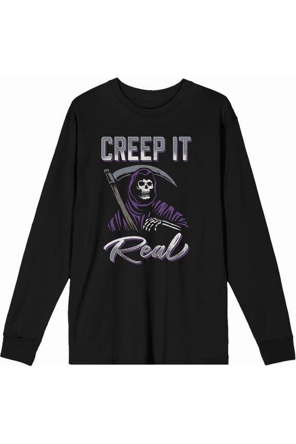 Grim Reaper Creep It Real Adult Black Crew Neck Long Sleeve Tee-XXL