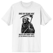 Bioworld Grim Reaper Died 20 Years Ago Novelty Humor Men's Graphic Tee - Short Sleeve Crew Neck Cotton T-Shirt-XS