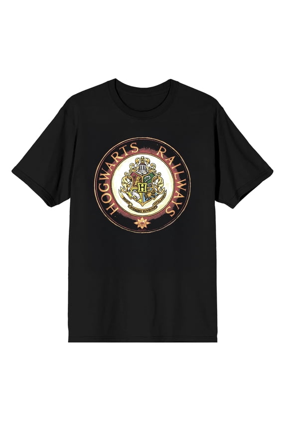 Harry Potter Hogwarts Railway Vintage Crest Unisex Adult Graphic Tee | Officially Licensed Short Sleeve Cotton T-Shirt-Medium