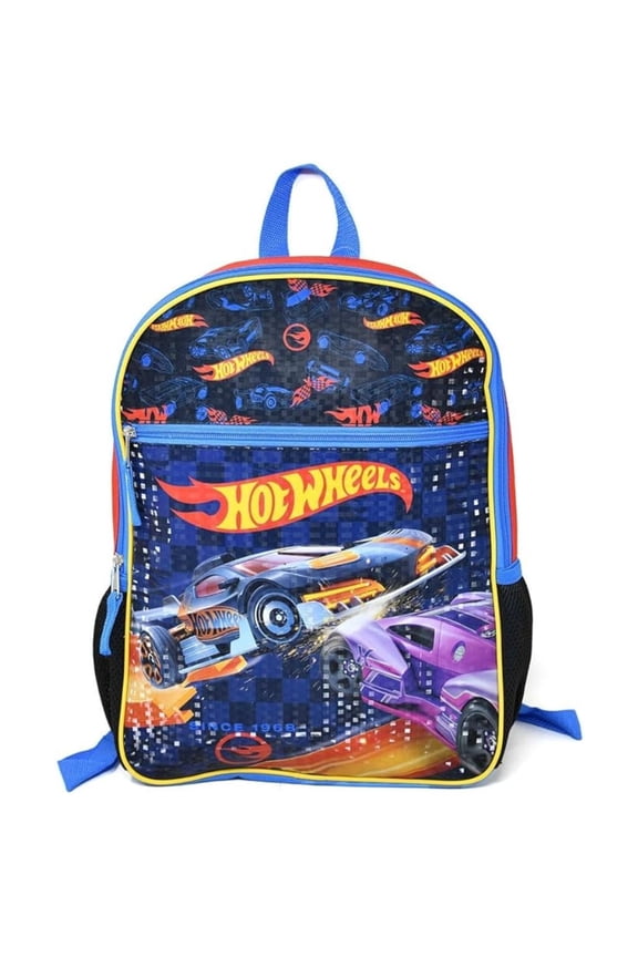 Hot Wheels 16" Kids School Backpack with a Large Front Pocket & Side Mesh Pockets