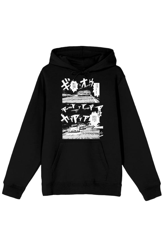 Initial D Manga Panel Mens Graphic Pullover Hoodie | Screen-Printed Racing Scene | Kangaroo Pocket | Officially Licensed by Kodansha-XL