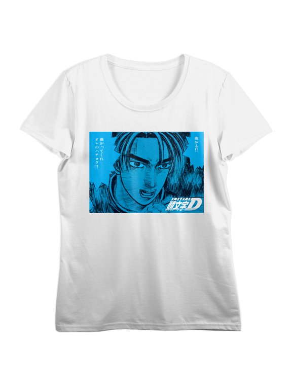Initial D Takumi Fujiwara Manga Art Women's Graphic Tee | Screen-Print Front Graphic | 100% Cotton Crew Neck Short Sleeve T-Shirt-XL