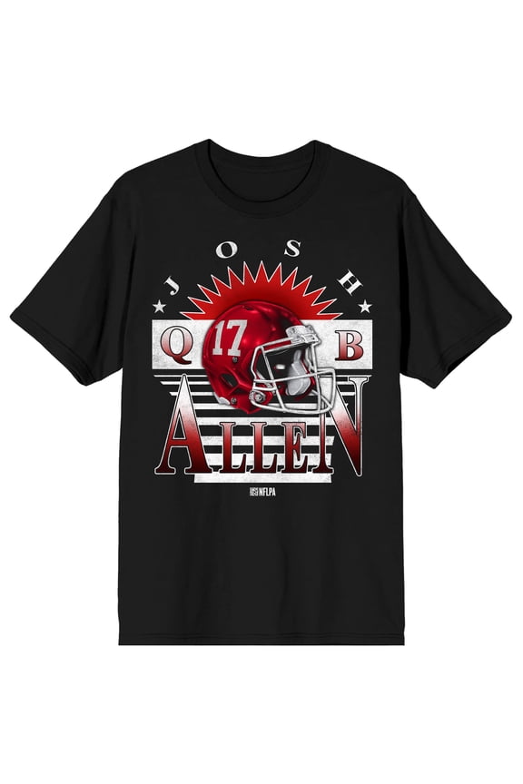 Josh Allen NFLPA Men's Short Sleeve Graphic Tee | #17 QB Helmet Screen-Print | Officially Licensed NFL Players Football T-Shirt-Small