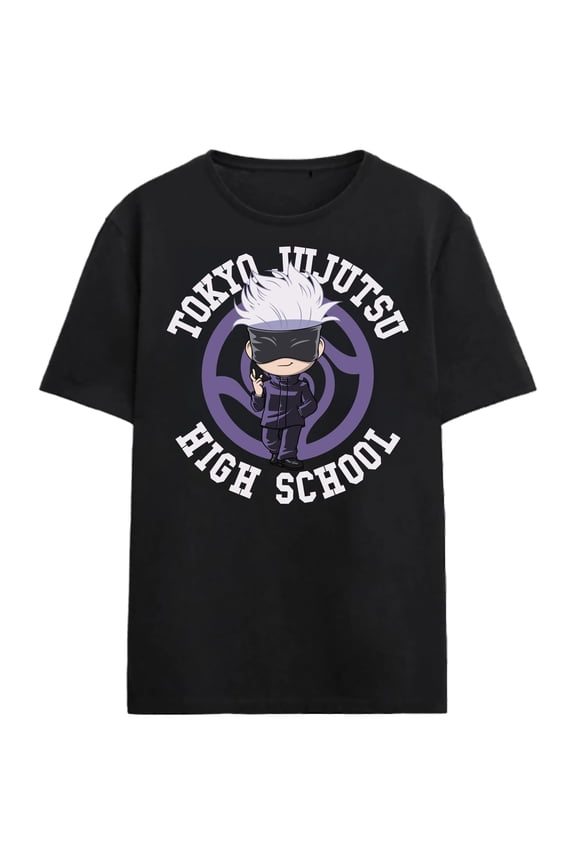 Bioworld Jujutsu Kaisen Chibi Satoru Tokyo High School Logo Adult Crew Neck Short Sleeve T-Shirt
