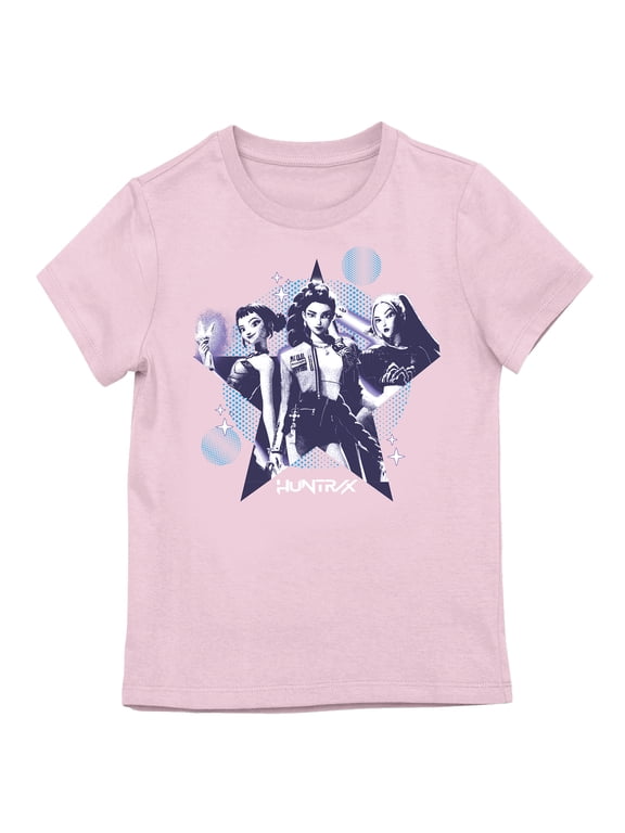 K-Pop Demon Hunters Huntrix Character Group Youth Girls Graphic Tee | 100% Cotton | Officially Licensed Netflix Short Sleeve Crew Neck T-Shirt-XS