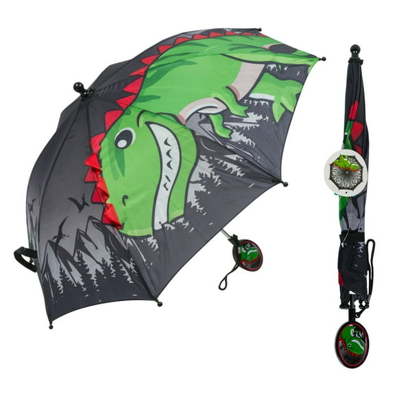 Bioworld Kids Pocket Rain Umbrellas, Cute Dinosaur Print, Black