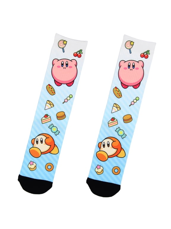 Bioworld Kirby Loves To Eat Gaming Design Sublimation Crew Socks For Men Women