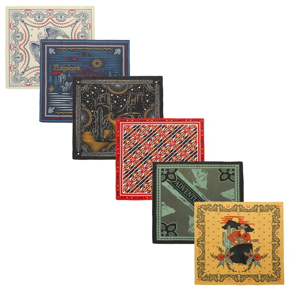 Americana Cotton Bandanas, 22 x 22 Inch, 6-Pack Assorted Set