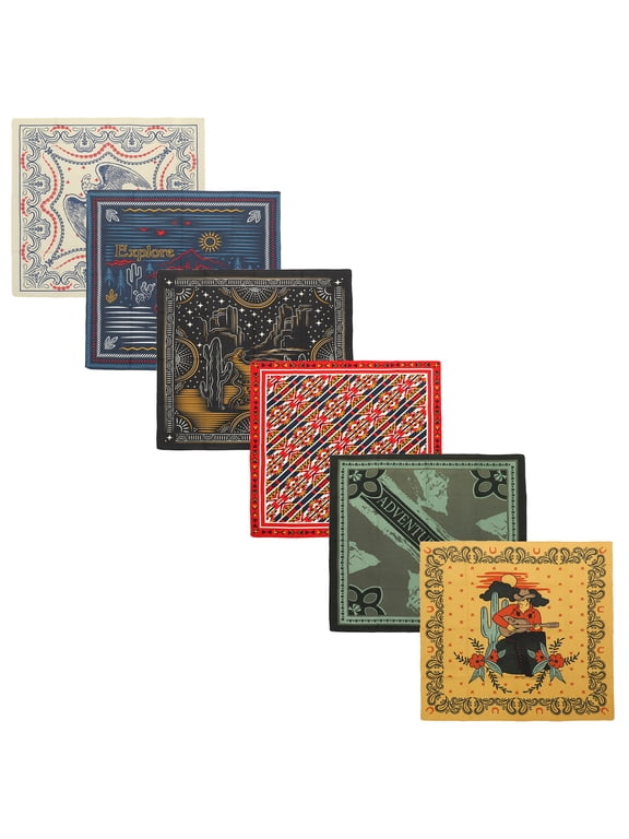 Americana Cotton Bandanas, 22 x 22 Inch, 6-Pack Assorted Set