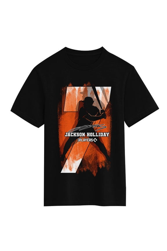 MLB Jackson Holliday Youth Boys Short Sleeve Graphic Tee | Player Silhouette Screen Print | Officially Licensed Baseball T-Shirt-Large