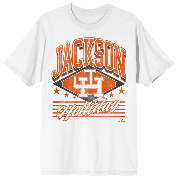 Bioworld MLBPA Jackson Holliday Womens Juniors Collegiate Arch Graphic T-Shirt | Officially Licensed Baseball Fan Tee-Small