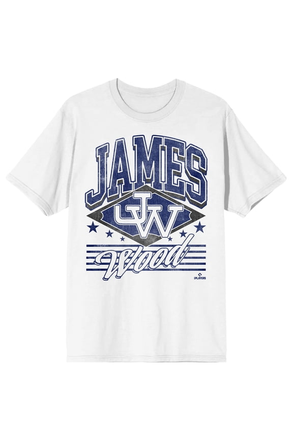 MLBPA James Wood Collegiate Arch Graphic Tee | 100% Cotton Jersey | Officially Licensed Women's Short Sleeve Crew Neck T-Shirt-Small