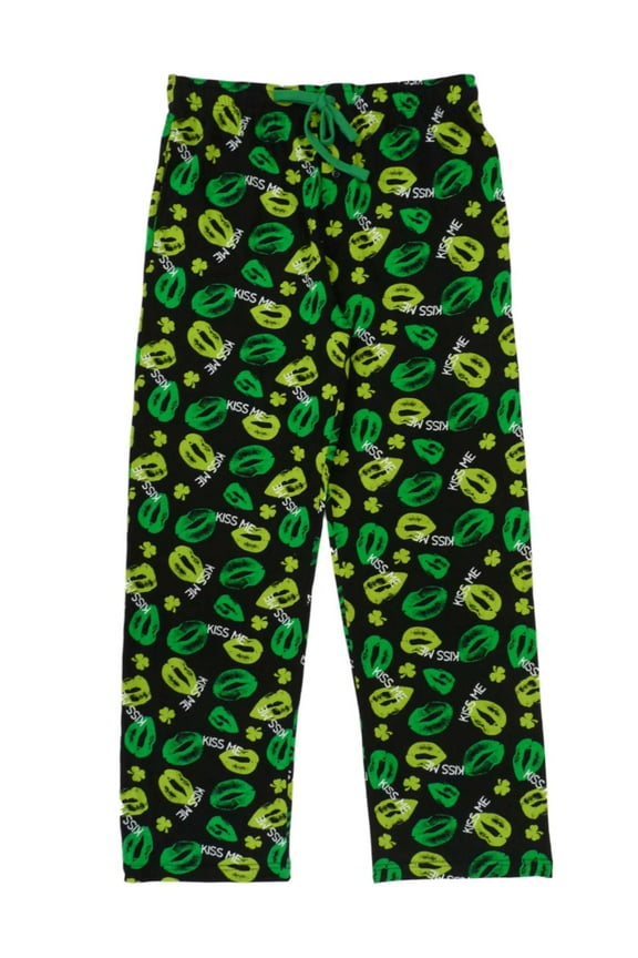 Mens Black Saint Patrick's Day Sleep Pants Kiss Me Pajama Bottoms L