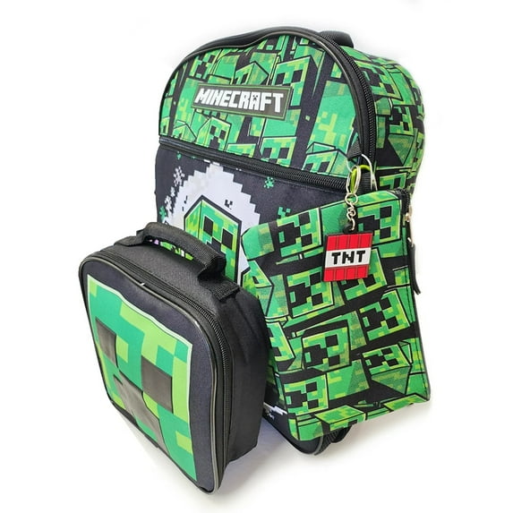 Bioworld Minecraft Male Backpack with Pencil Case Polyester, Green, 5-Piece