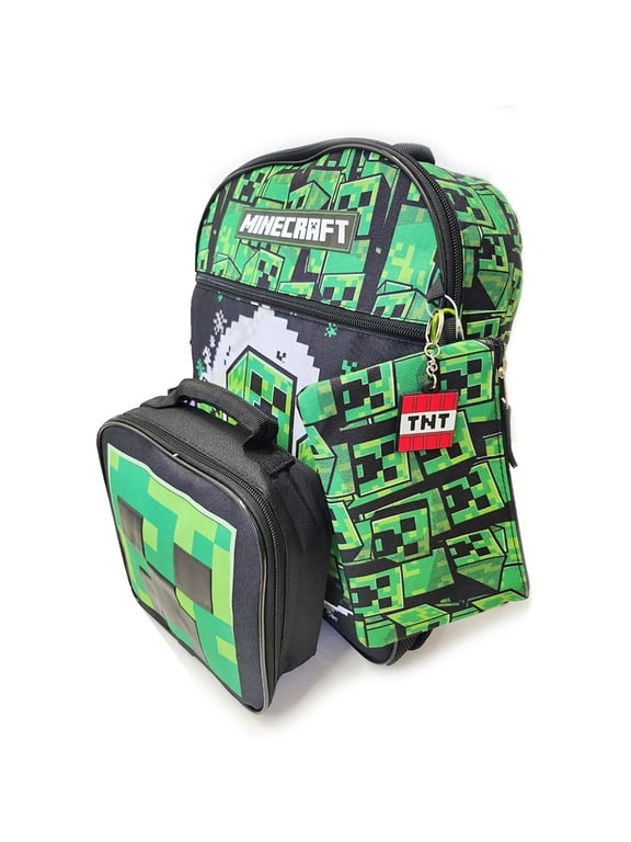 Minecraft Male Backpack with Pencil Case Polyester, Green, 5-Piece