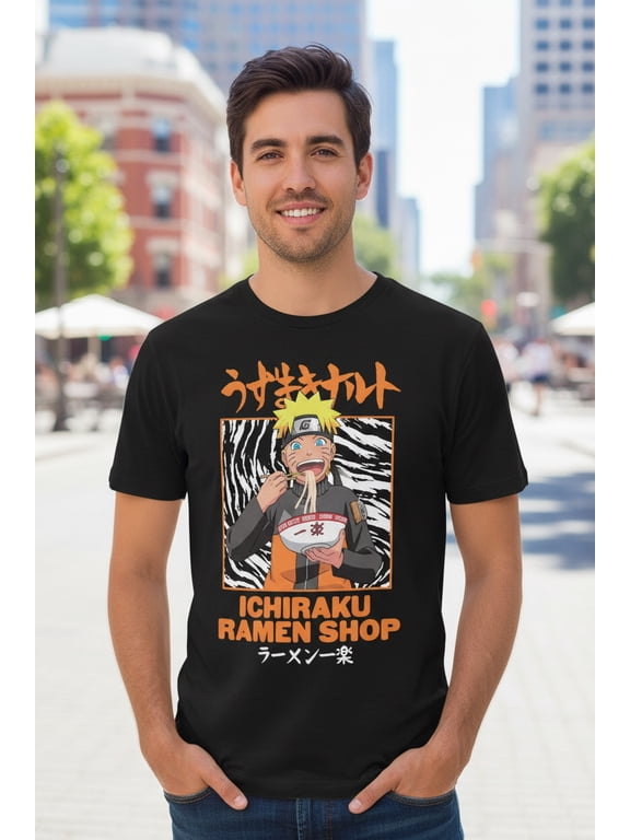 Naruto Shippuden Mens Black Anime Shirt Ichiraku Ramen Shop Large