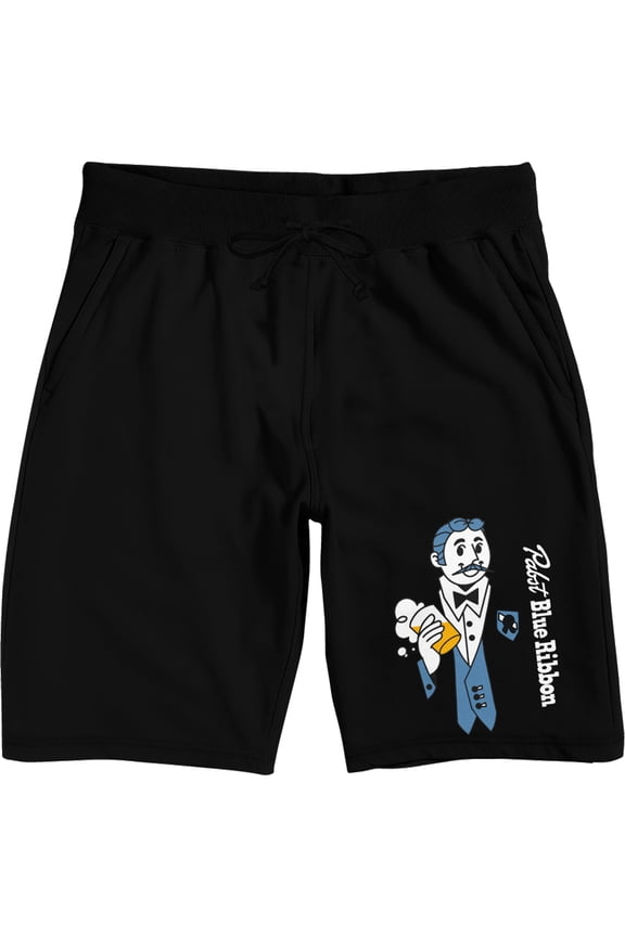 Pabst Blue Ribbon Men's Lounge Shorts | Cotton-Blend Fleece | Retro PBR Mascot Graphic | Elastic Drawcord Waistband | Officially Licensed Sleepwear-Large
