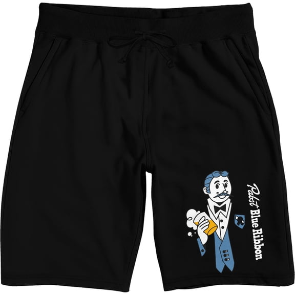 Bioworld Pabst Blue Ribbon Men's Lounge Shorts | Cotton-Blend Fleece | Retro PBR Mascot Graphic | Elastic Drawcord Waistband | Officially Licensed Sleepwear-Large