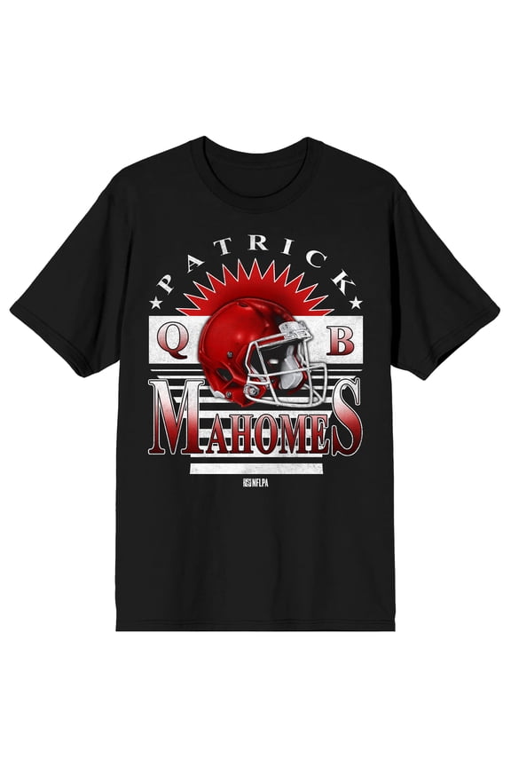 Patrick Mahomes NFLPA Men's Graphic Tee | Vintage Distressed Screen Print | Football Helmet Burst | Short Sleeve Crew Neck | Officially Licensed-Small