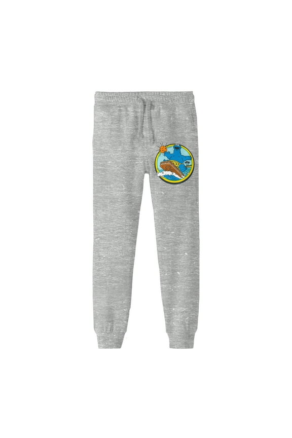 Sesame Street Cookie Monster Surfing with Title Logo Youth Heather Gray Graphic Joggers-Small