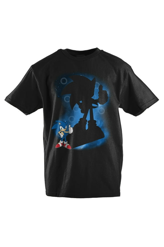 Sonic Full Character Shadow Cut-out Design Screen Print on Navy Blue Tee-XS