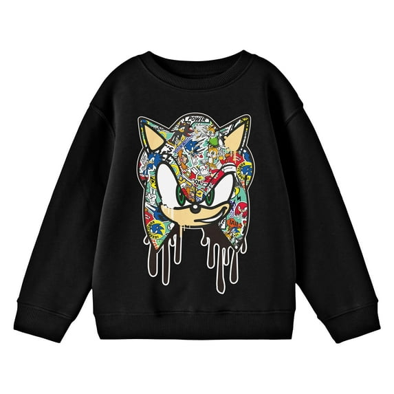 Bioworld Sonic The Hedgehog Graffiti Portrait Youth Black Crew Neck Sweatshirt
