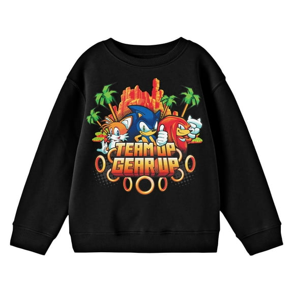 Bioworld Sonic The Hedgehog Modern Team Up Gear Up Youth Black Crew Neck Sweatshirt