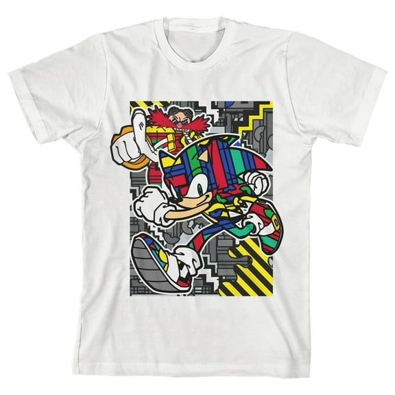 Bioworld Sonic The Hedgehog Running Pose Pop Dimension Graphic Youth Boys White T-Shirt-Medium