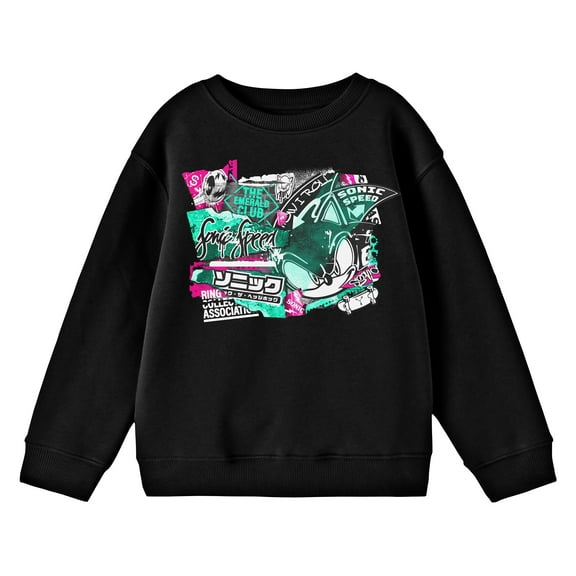 Bioworld Sonic The Hedgehog Street Art Youth Black Crew Neck Sweatshirt